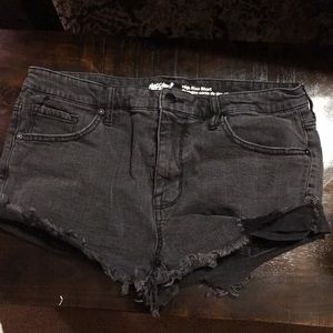 Black denim short shorts